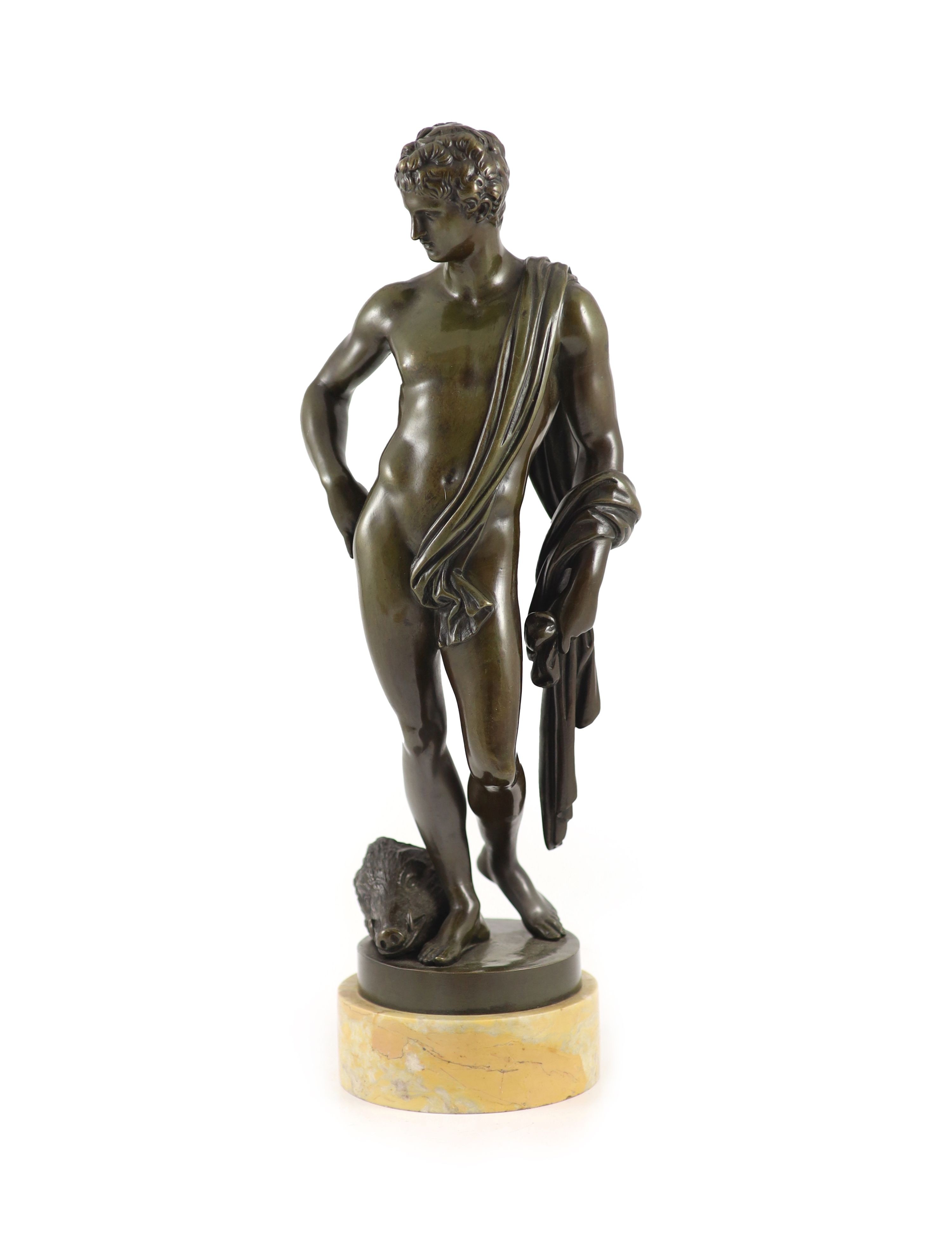 Rtion Sauvage, a bronze figure of Apollo, H 42cm. D 12cm.